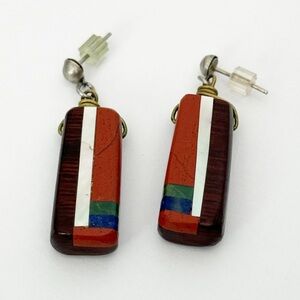 Wood inlay dangle earrings